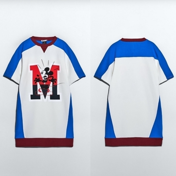 New Zara Disney Mickey Mouse Short Sleeve Shirt Sweater Mini Dress NWT Size M/L - Picture 8 of 16